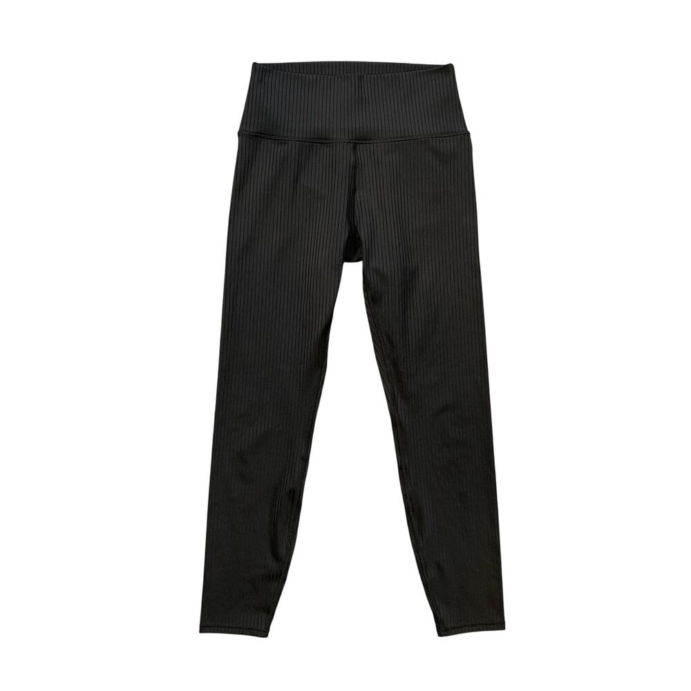Vuori Leggings Womens S Small Black Inversion Ribbed Wide Waistband Workout Yoga